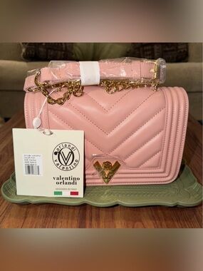 Valentino Orlandi Pink Quilted Chain Shoulder Purse